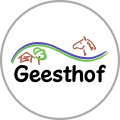 Logo vom Geesthof mit Pferdekopf, Baum und Haus