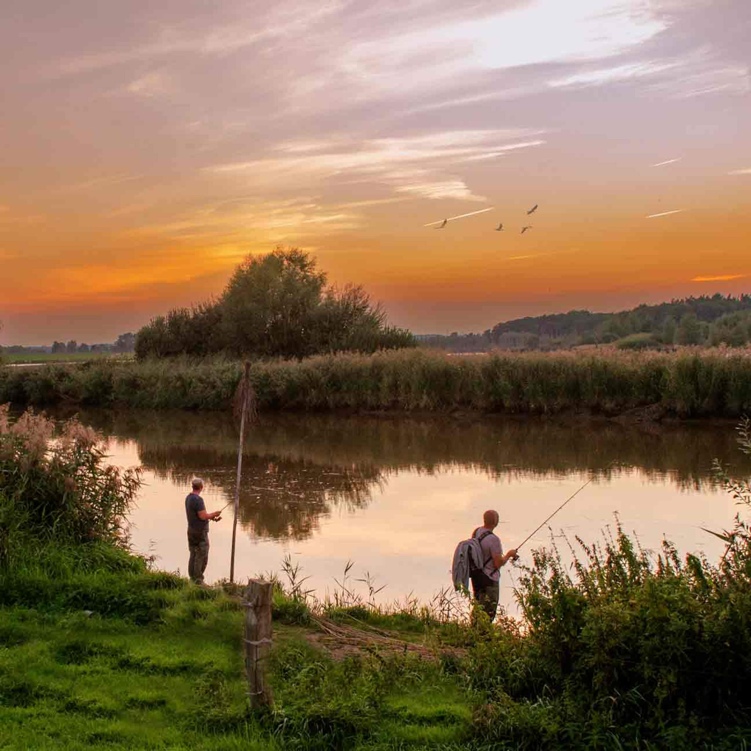 Sonnenuntergang beim Angeln an der Oste