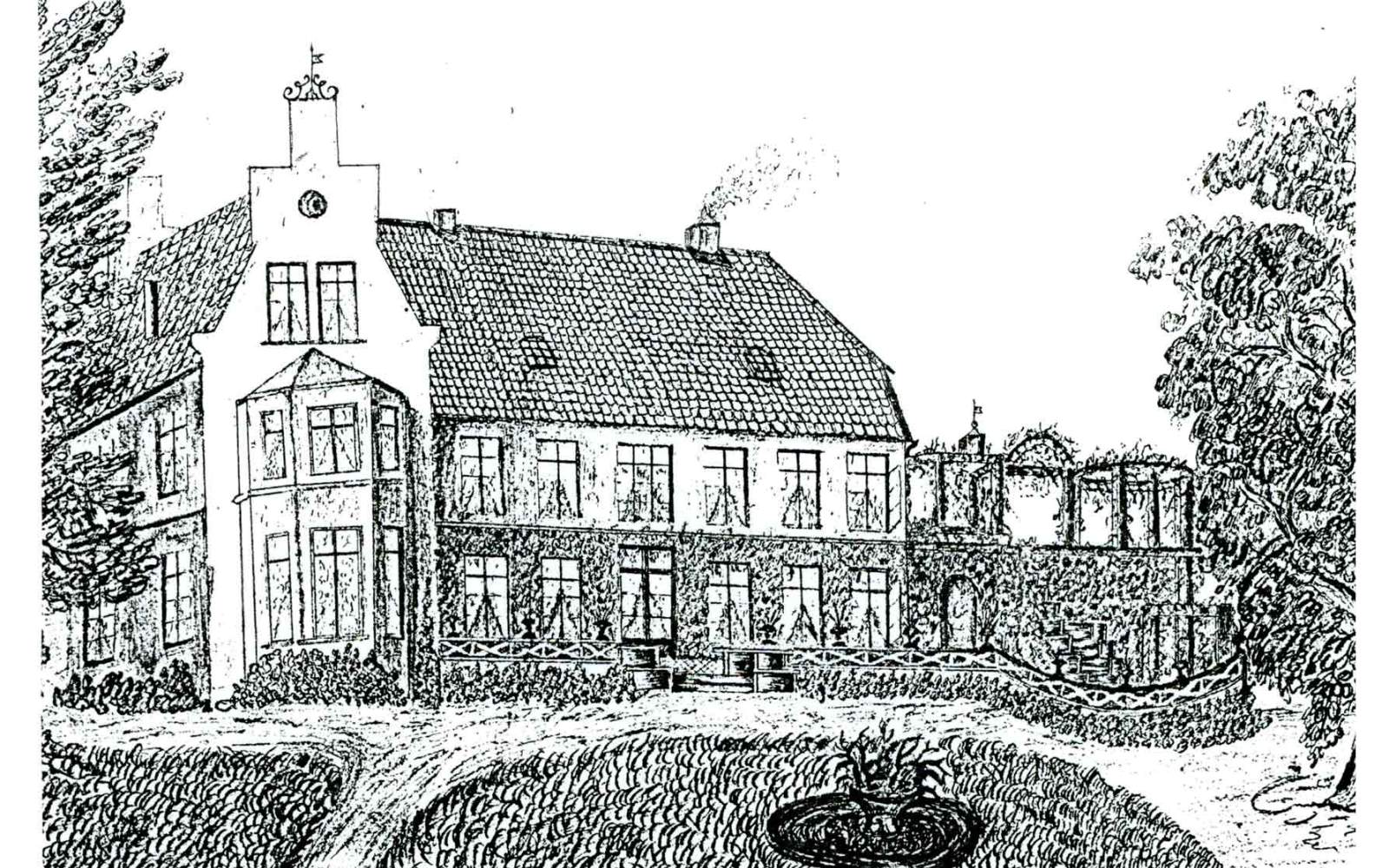 Foto einer Zeichnung von einem alten Schloss.