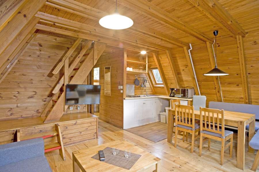 Foto von dem Wohn- und Essbereich mit Küchenzeile im Nurdachhaus 337.