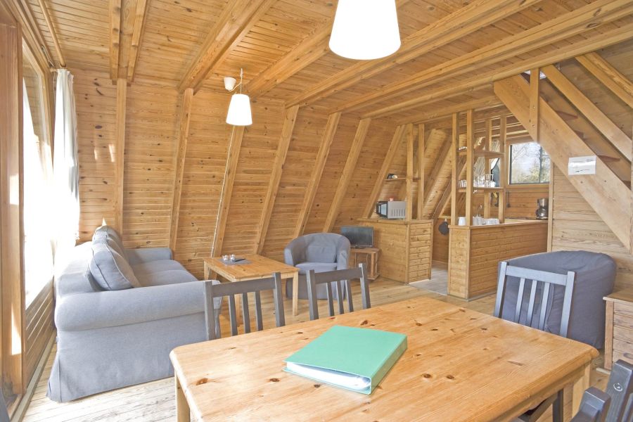Foto von dem Wohn- und Essbereich im Nurdachhaus 380 mit offener Küche.