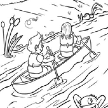 Foto von einem Ausmalbild für Kinder mit einem Paddelboot.