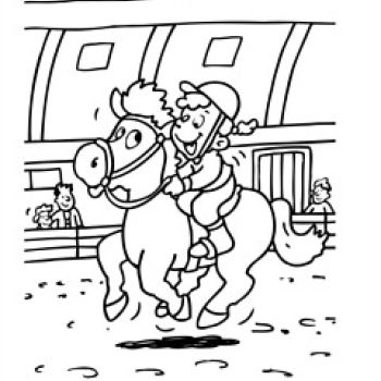 Foto von einem Ausmalbild mit einem Kind, das auf einem Pony reitet.
