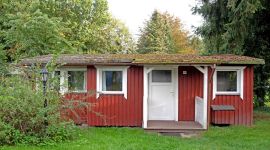 Außenansicht des Ferienhauses Chalet 5 auf dem Geesthof