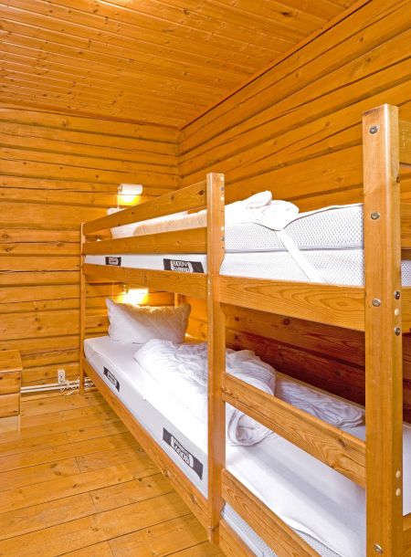 Foto von dem Schlafzimmer mit Etagenbett im Blockhaus 324.
