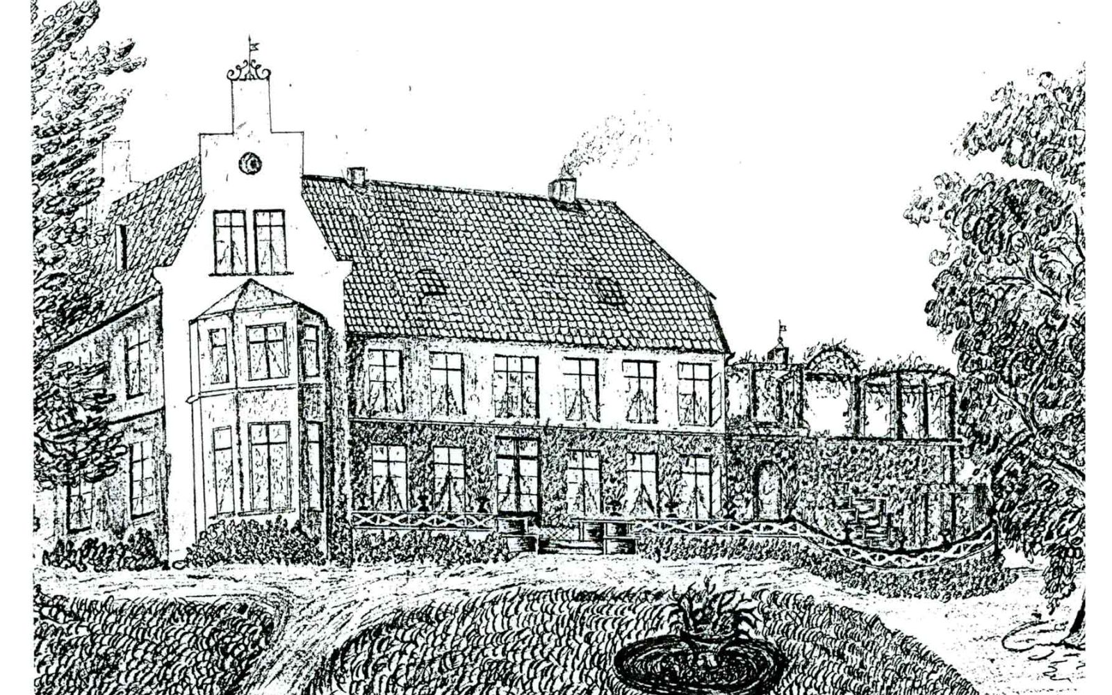 Foto einer Zeichnung von einem alten Schloss.